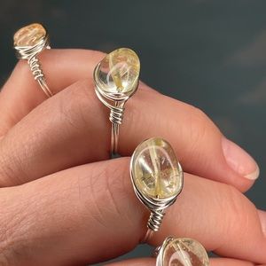 Genuine citrine and silver plated wire wrapped rings in size 6, 7, 8, and 9 NEW!